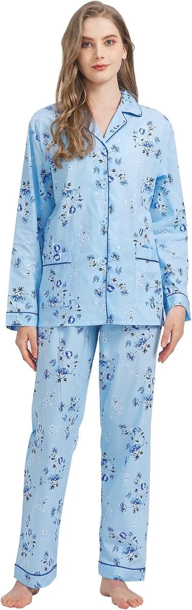 100% Katoen Pyjama Voor Vrouwen Lange Mouw PJS set Gezellige Button Down Nachtkleding Vriendje Loungewear S-3XL