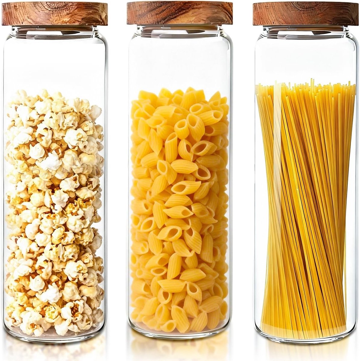 Glazen potjes met deksel - Transparant - 1550 milliliter - Borosilicaatglas met houten luchtdicht deksel - Voor keukenopslag