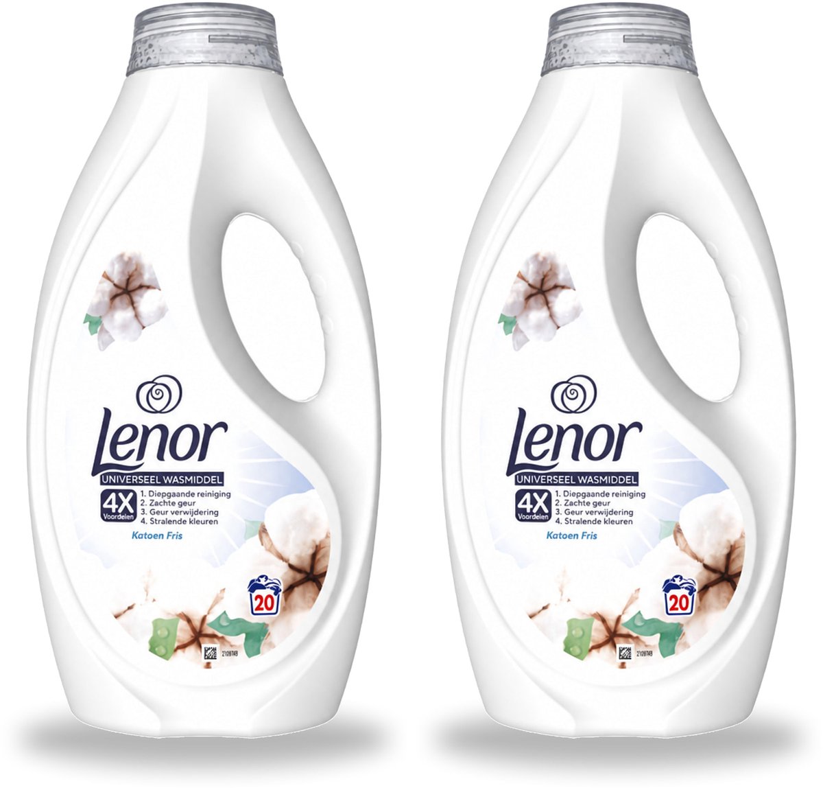 2 x Lenor – Wasmiddel – Katoen Fris – 20 Wasbeurten - 900 ml - Bulkverpakking - 2 stuks