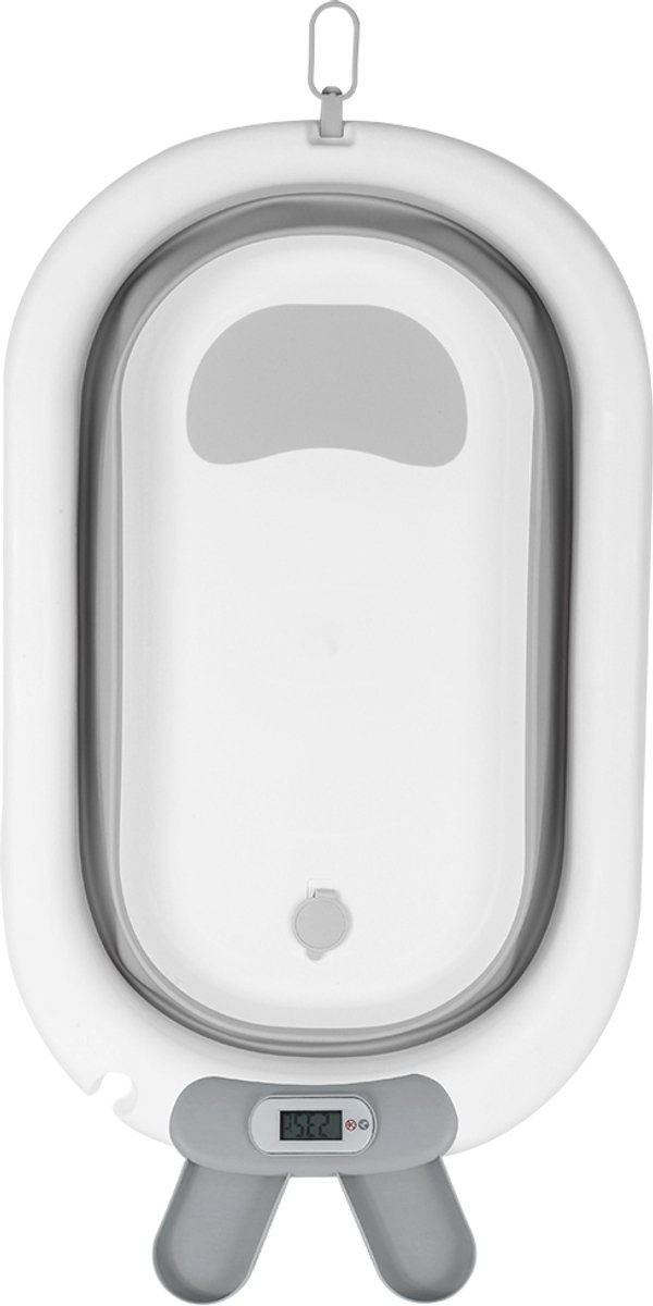 PIPIPOXER- Opvouwbaar babybadje - Babybad - met digitale thermometer en badstandaard en shampoo kapje - Peuterbad -Cadeaus geven - Grijze konijn — afbeelding 2