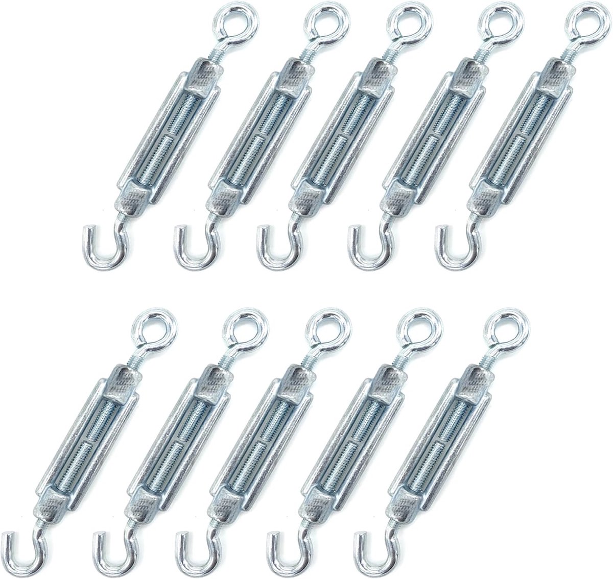 1205BK - verpakking met 10 spansloten met haak en oogje, van verzinkt staal, grootte 6 mm.