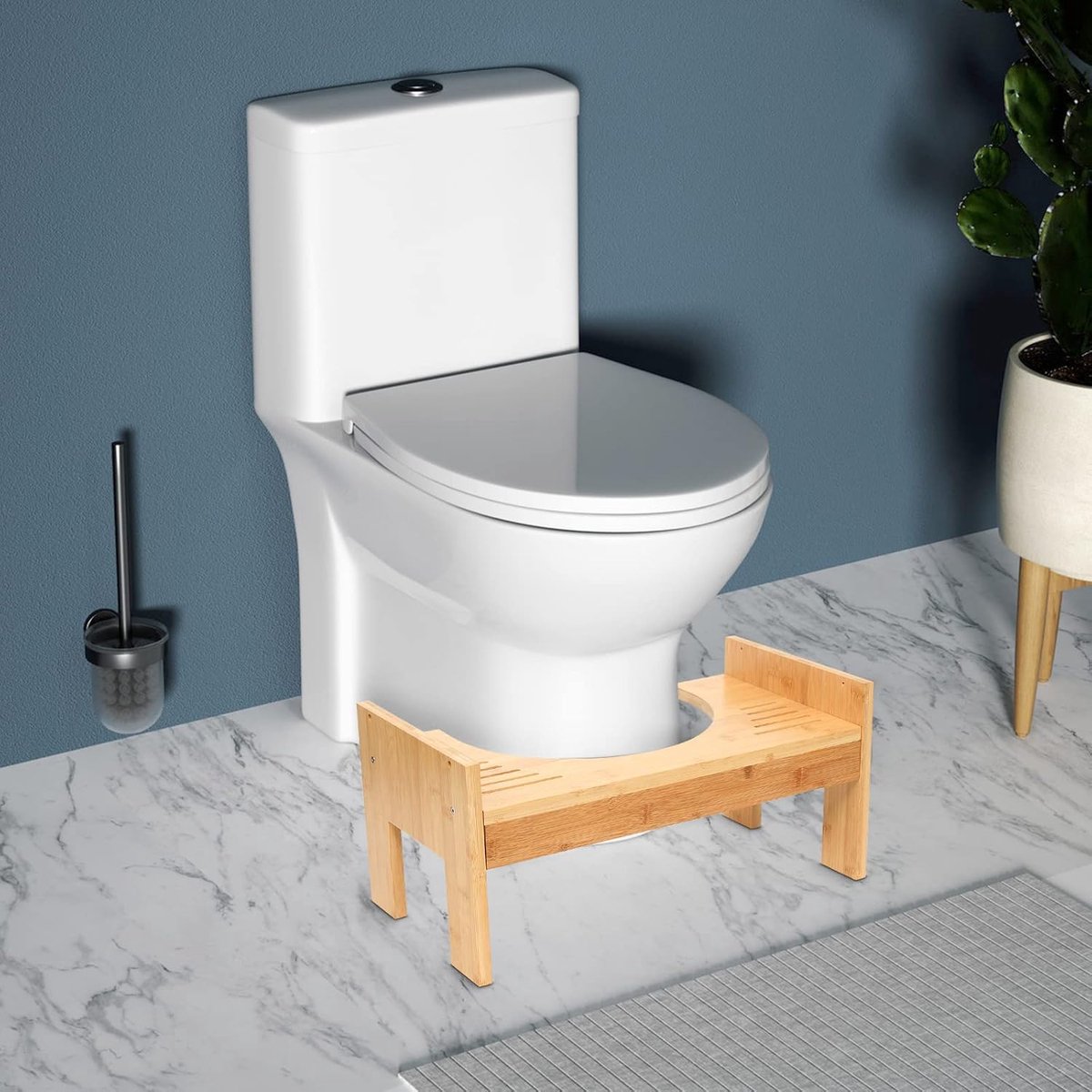 Toiletkruk voor volwassenen, toiletkruk, badkamer, bamboe, toilet, kruk, wc-kruk, opstapkruk voor volwassenen, senioren en kinderen, 7-9 inch