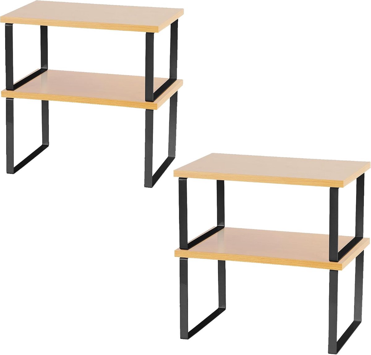Organizer Plank/Keuken Counter Planken | Keuken Opslag Spice Organizer | Platen Organizer voor Kast Stapelbaar Uitbreidbaar Metaal Ontworpen Hout (COB-4M & L) | Zwart | 4 Packs