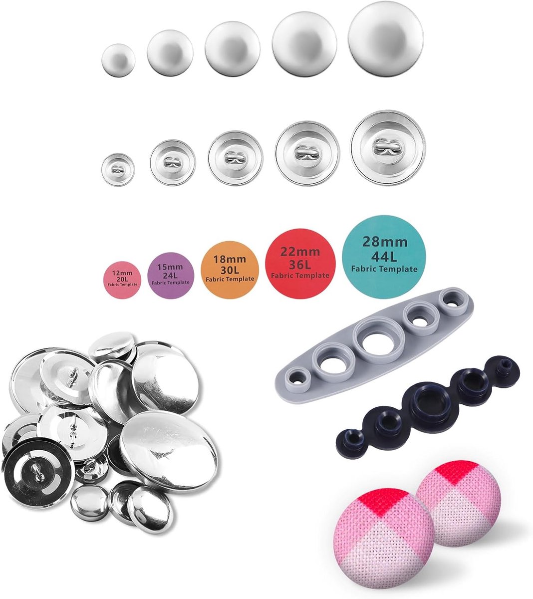 Knopenset met Gereedschap 5 Maten Doe-Het-Zelf Stoffen Knopen met Stof Beklede Knopenset om Je Eigen Knopen te Maken voor Ambachtelijke Doe-Het-Zelf-Liefhebbers