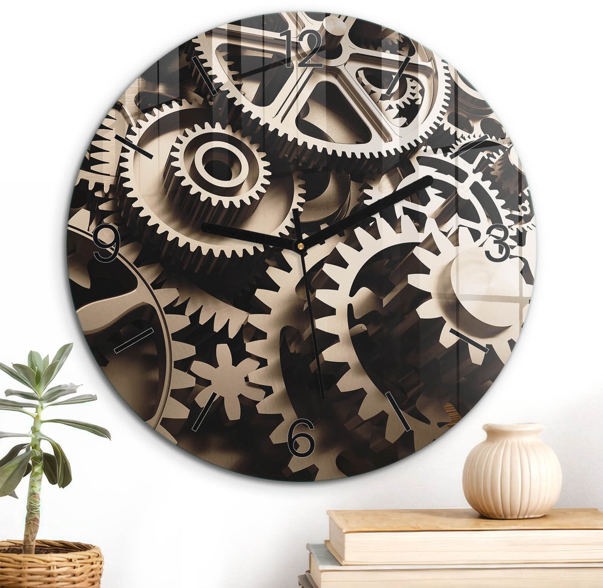 ArtPrintCave Bruin Glazen Klok - Wandklok 30 cm - Muurklok Rond - Mechanische Precisie Stille Wandklok - Abstractie Wandklok Keuken - Zwarte Klokwijzers