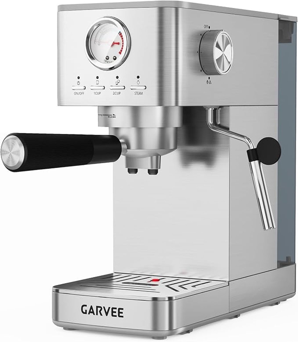 Portafilter Espressomachine - Zilver - 15 Bar Pomp - 1300W - Met Stoompijpje - Voor Thuis en Kantoor