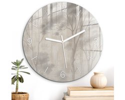 ArtPrintCave Grijs Glazen Klok - Wandklok 30 cm - Muurklok Rond - Woody Subtiliteit Unieke Klok - Kunst Stille Wandklok - Witte Klokwijzers