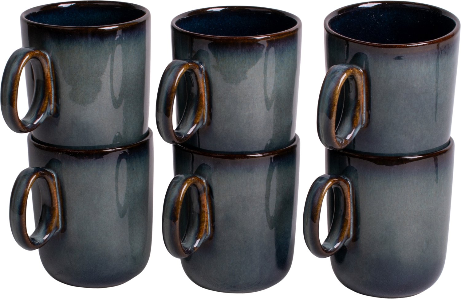 Set van 6 koffiemokken - met oor - 250 ml - 6 persoons - blauw met groen - Portugees stoneware - Porto - Kade 171 kopjes - hip en trendy