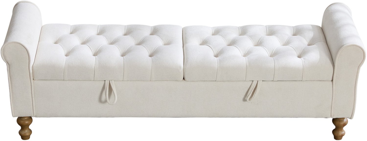 MUVANO Beige opbergbank - Zitbank met binnenopbergruimte - Chenille zitbank met twee klepdeksels - 156 x 46 x 51 cm - Voor slaapkamer, hal en woonkamer
