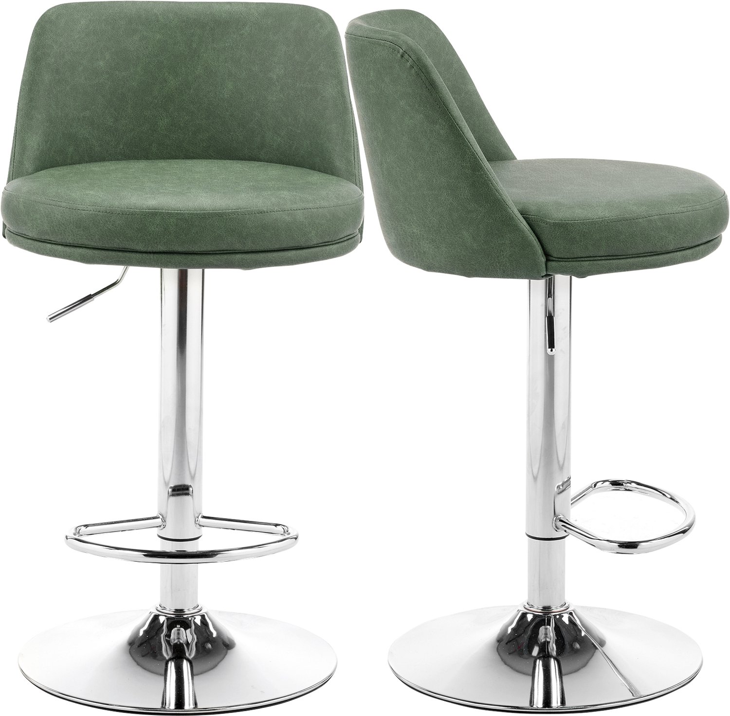 Barkruk - Barstoel - set van 2 Barkrukken - Kruk - Barstoelen met rugleuning – Keukenstoel - Verstelbaar – met Voetsteun - Donker Groen