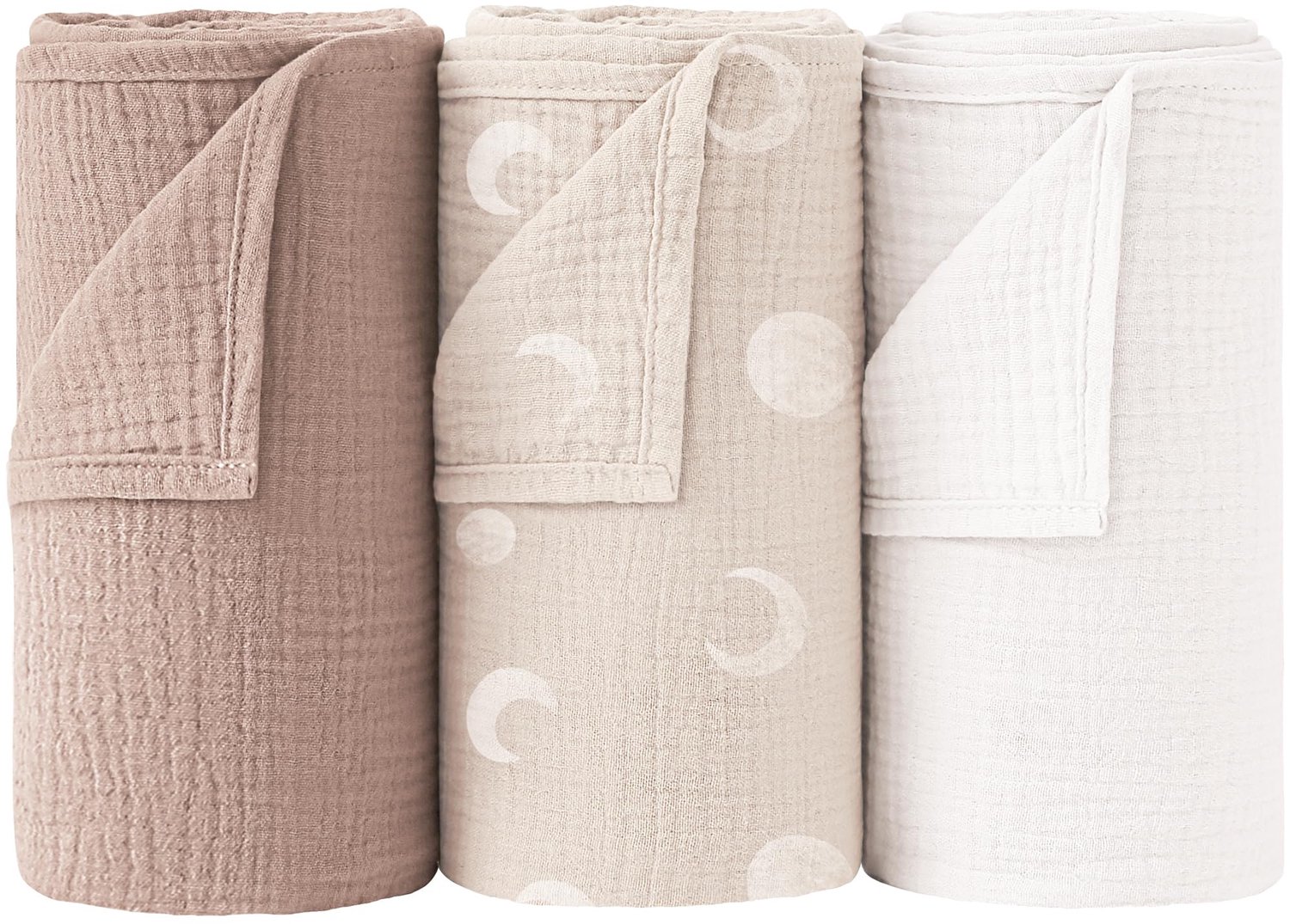100% Katoenen Muslin Swaddle Babydeken, Set van 3