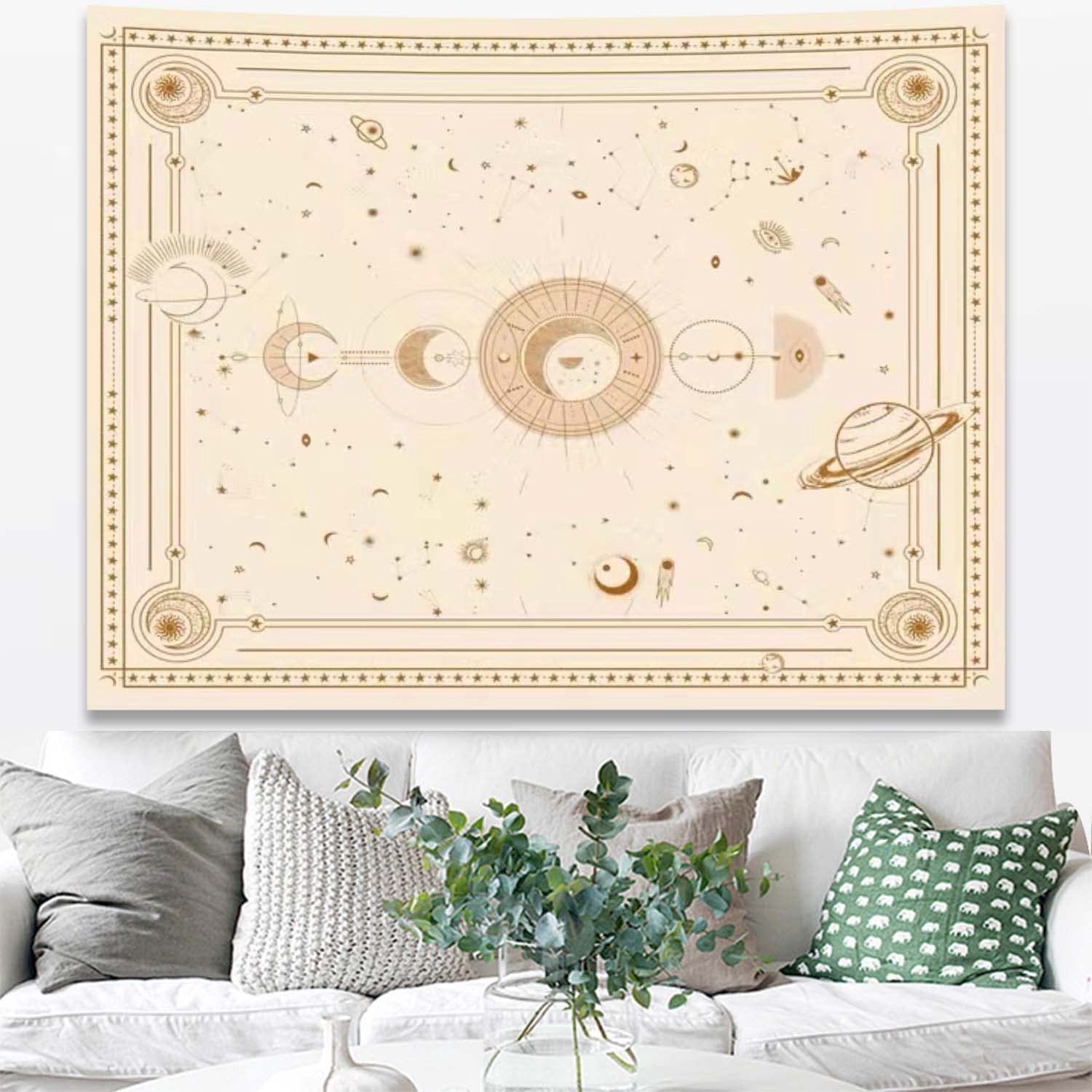 Tapestry met Maanfases en Psychedelisch Ontwerp voor Wanddecoratie