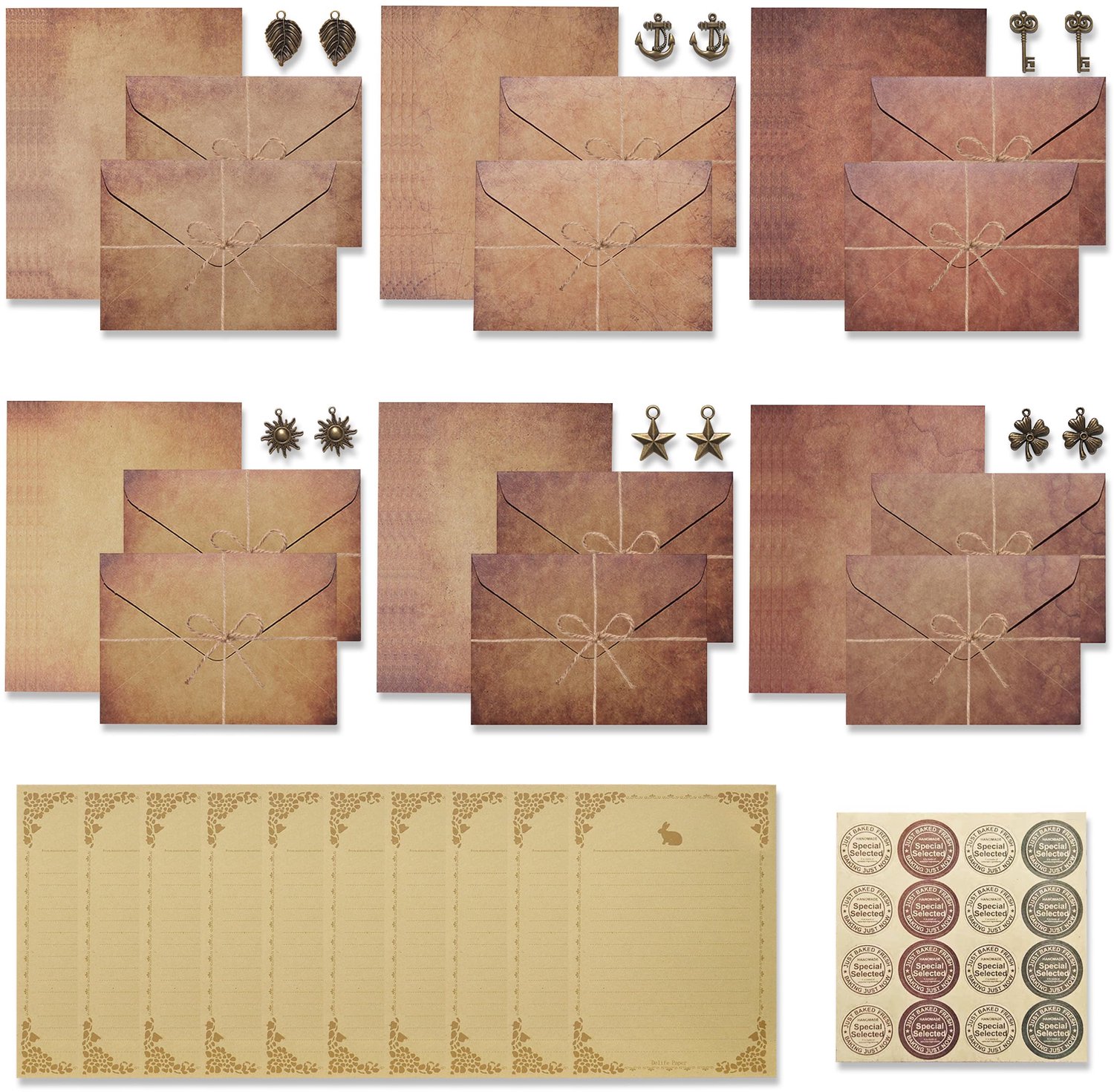 Vintage Briefpapierset met Enveloppen en Stickers