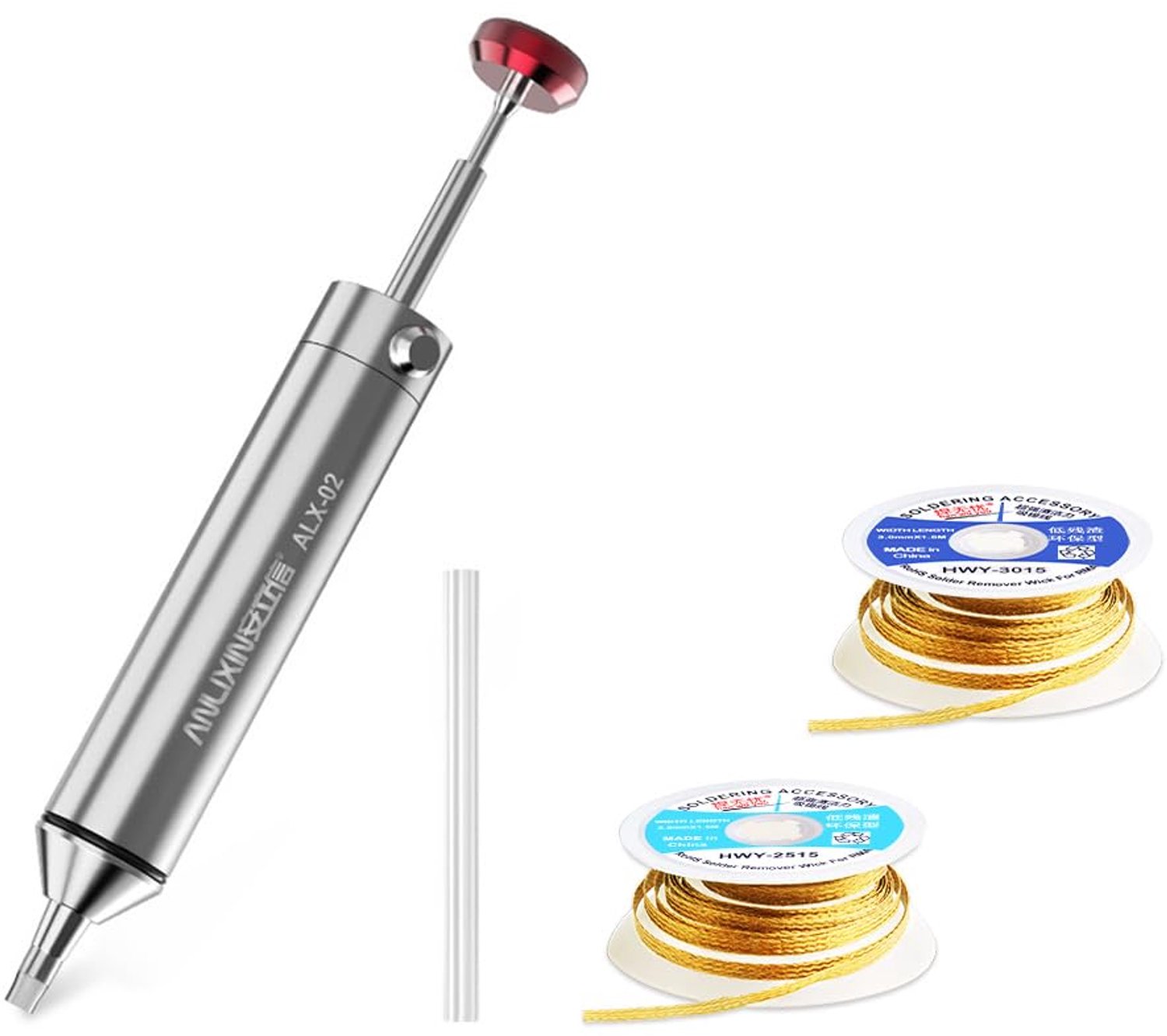 4-in-1 Desoldeerpomp Set met Siliconen Mondstuk en Soldeerstrip