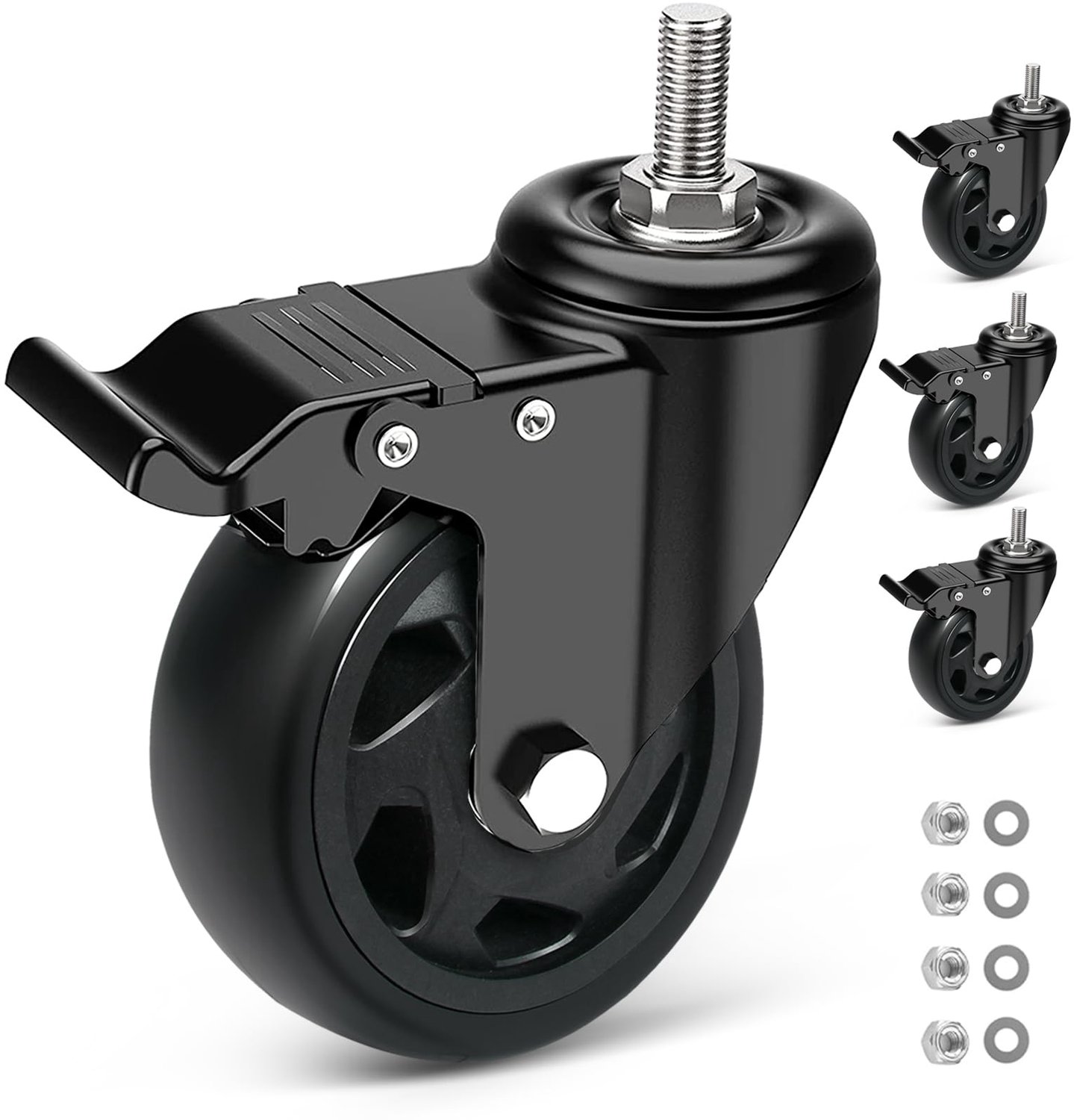Zware Zwenkwielen met Rem, 100 mm Meubelwielen, Set van 4 Stuks