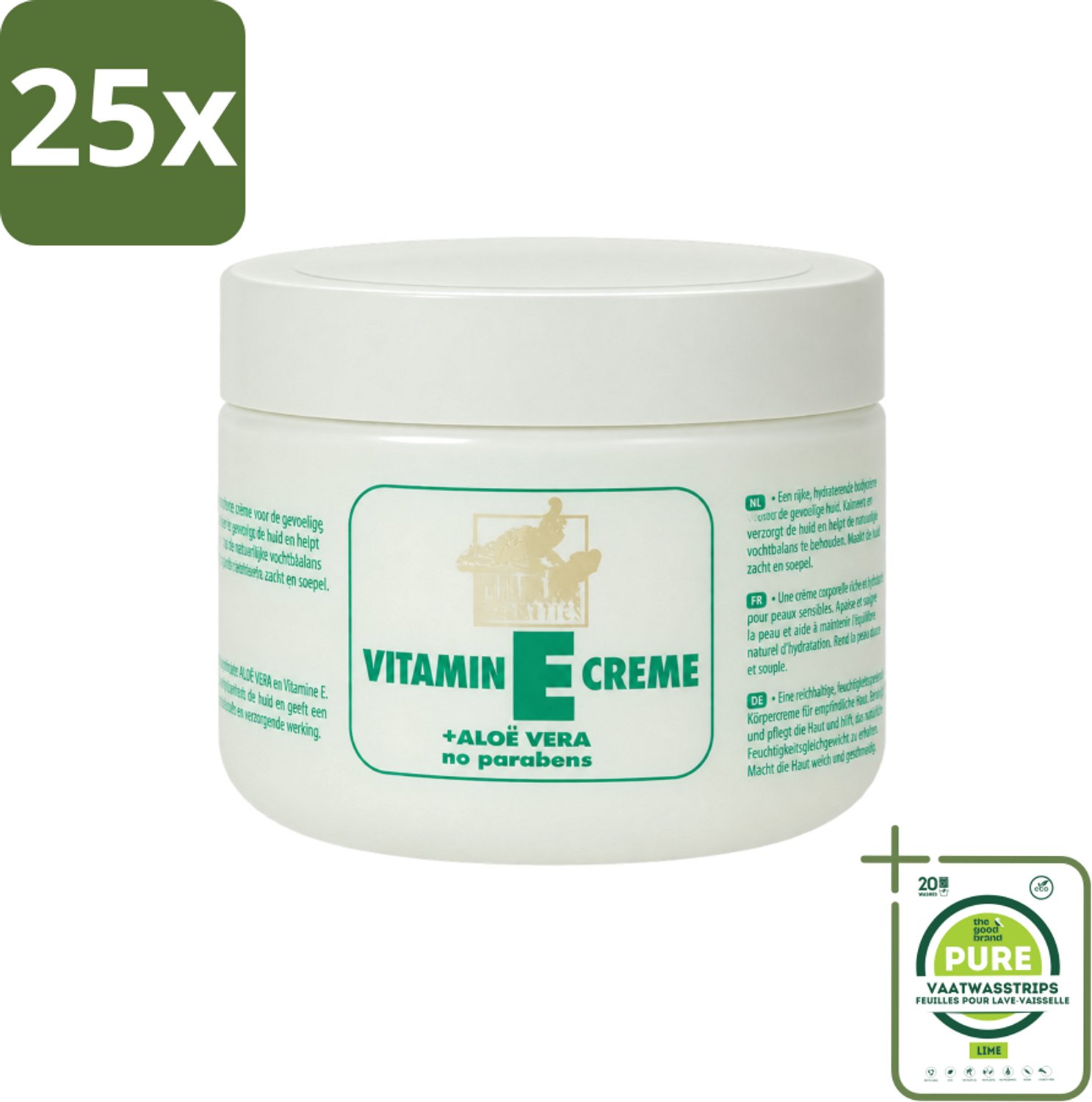 25 x Goldline - Bodycrème - Vitamine-E & Aloë Vera - Gevoelige Huid - Kalmerend - 250 ml - Grootverpakking - Vaatwasstrips - Gevoelige Huid Verzorging - Vitamine E Crème - Aloë Vera Crème - Kalmerende Crème - Huid Verzorging