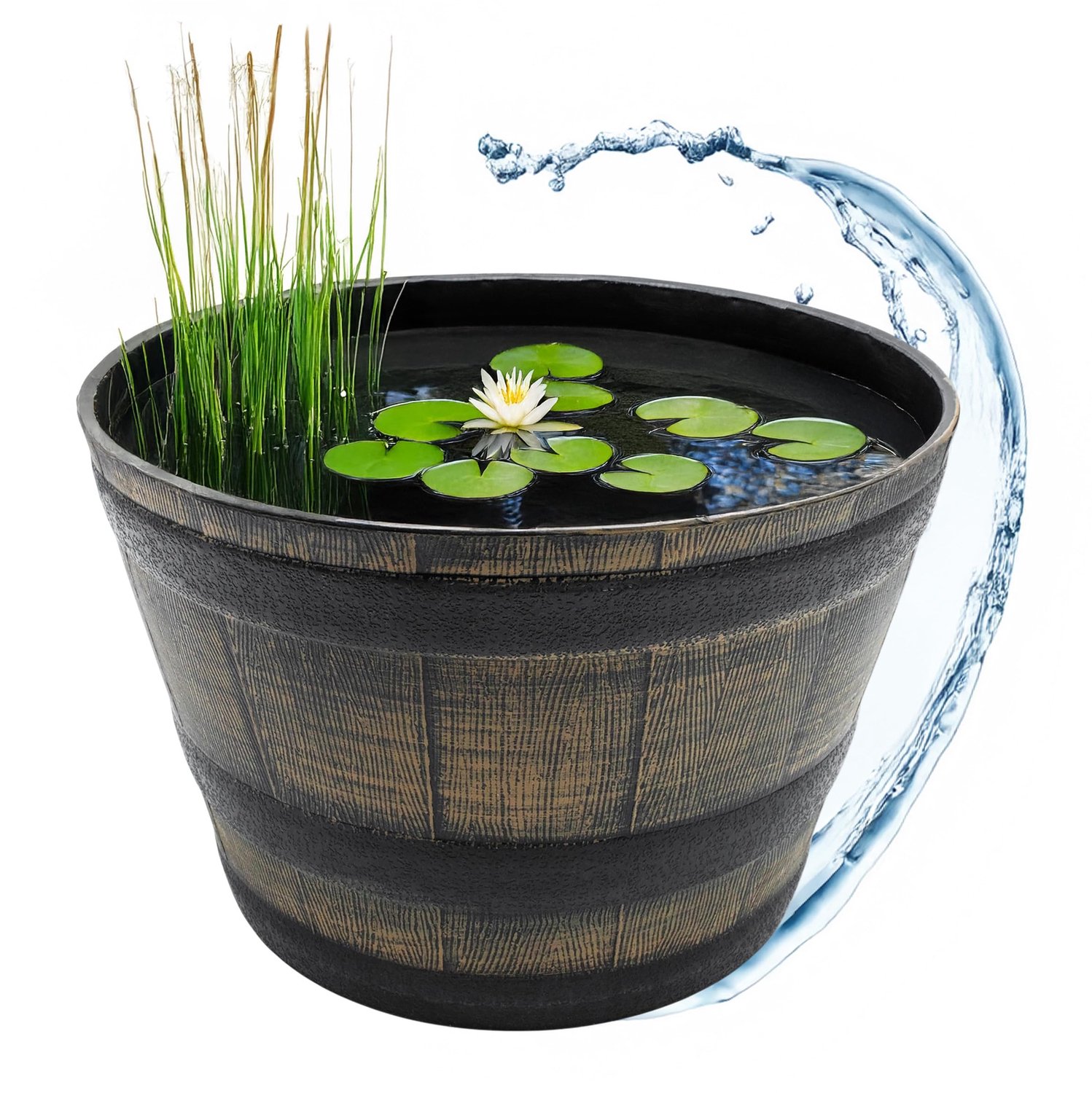 Tuinvijver mini - Kunststof in eikenvat-design - Waterbak - Bloempot - Tuindecoratie - Weerbestendig - Diameter 51 cm