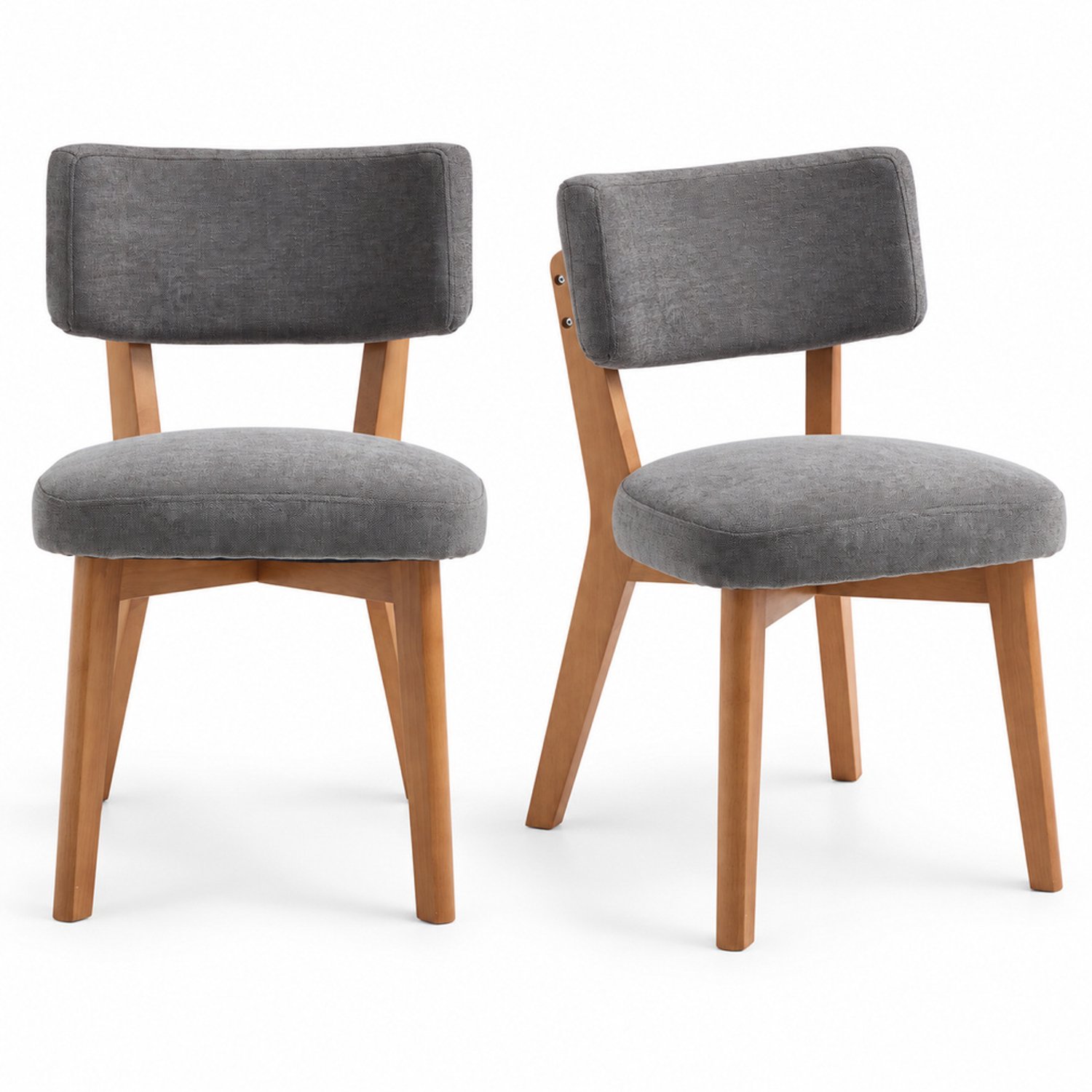 LONG DRAGON - Eetkamerstoelen - Set van 2 - Mid-century ontwerp - Massief houten poten - Grijze linnen bekleding - Voor keuken, eetkamer en kantoor