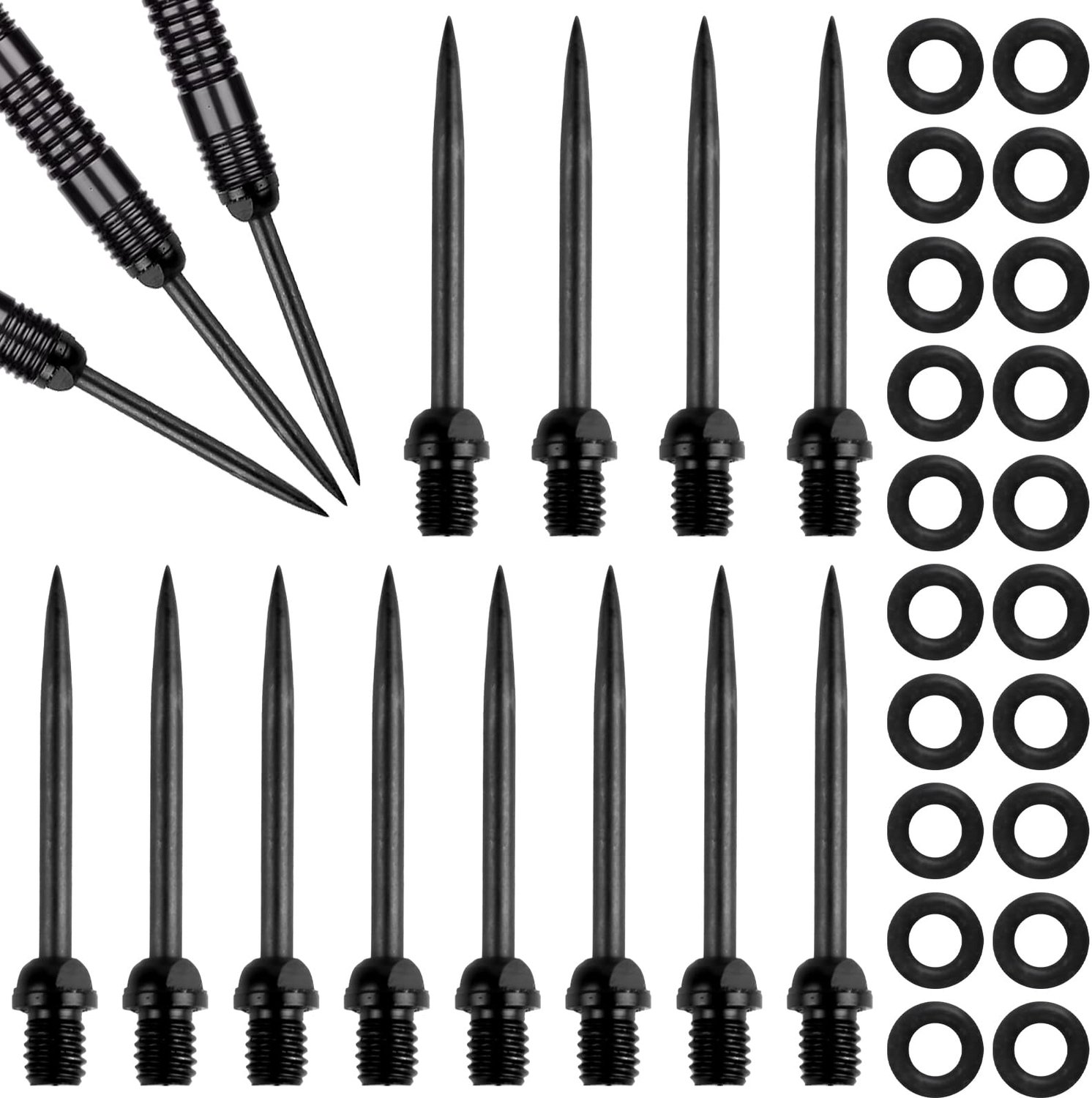 Set van 12 Stalen Dartpunten met Draad en 20 Rubberringen