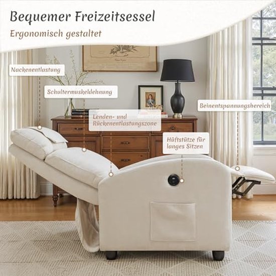Verstelbare Recliner Stoel met USB Oplaadpoort en Voetsteun — afbeelding 3