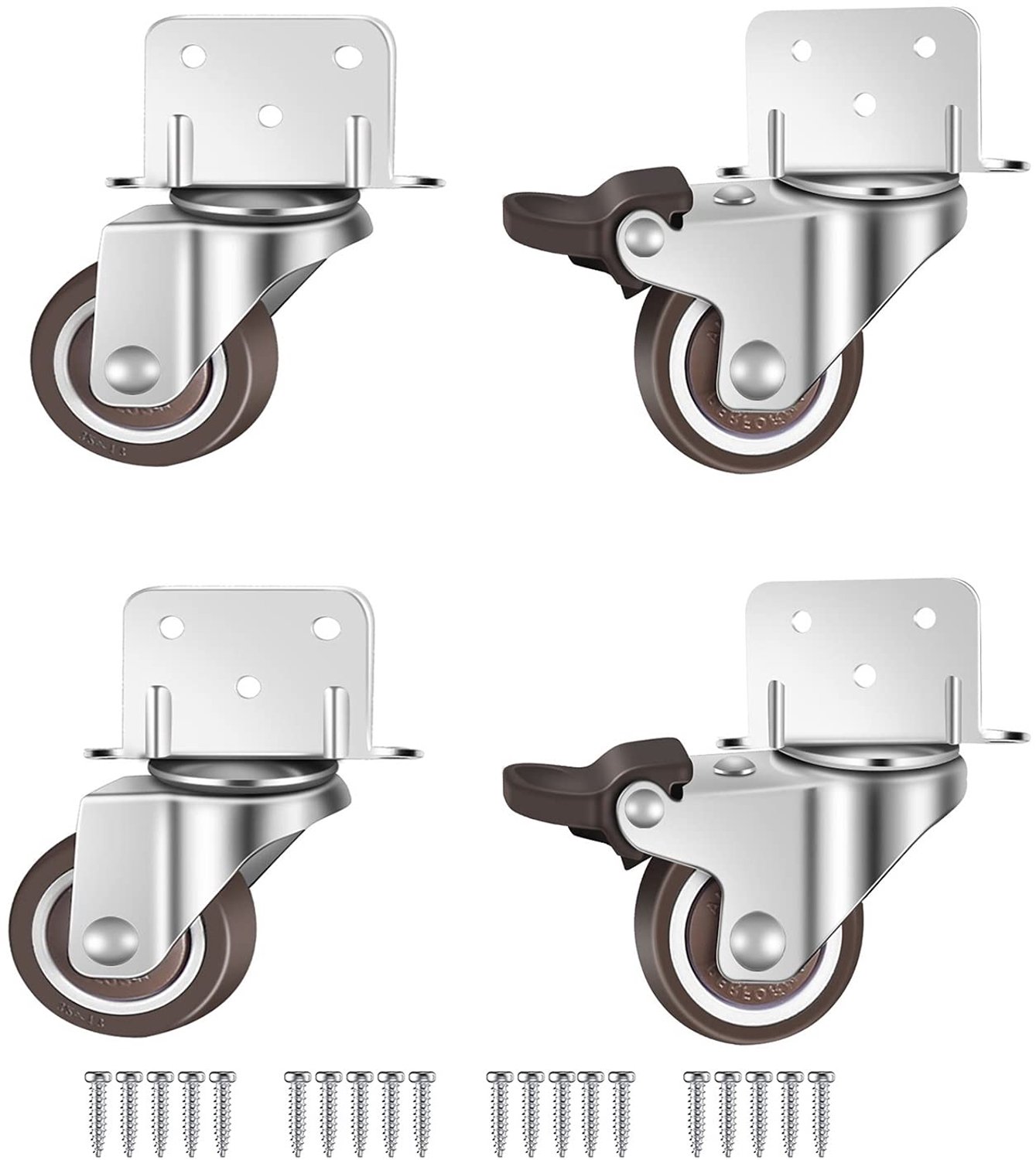 Zwenkwielen voor Meubels met Rem - 38 mm, Set van 4