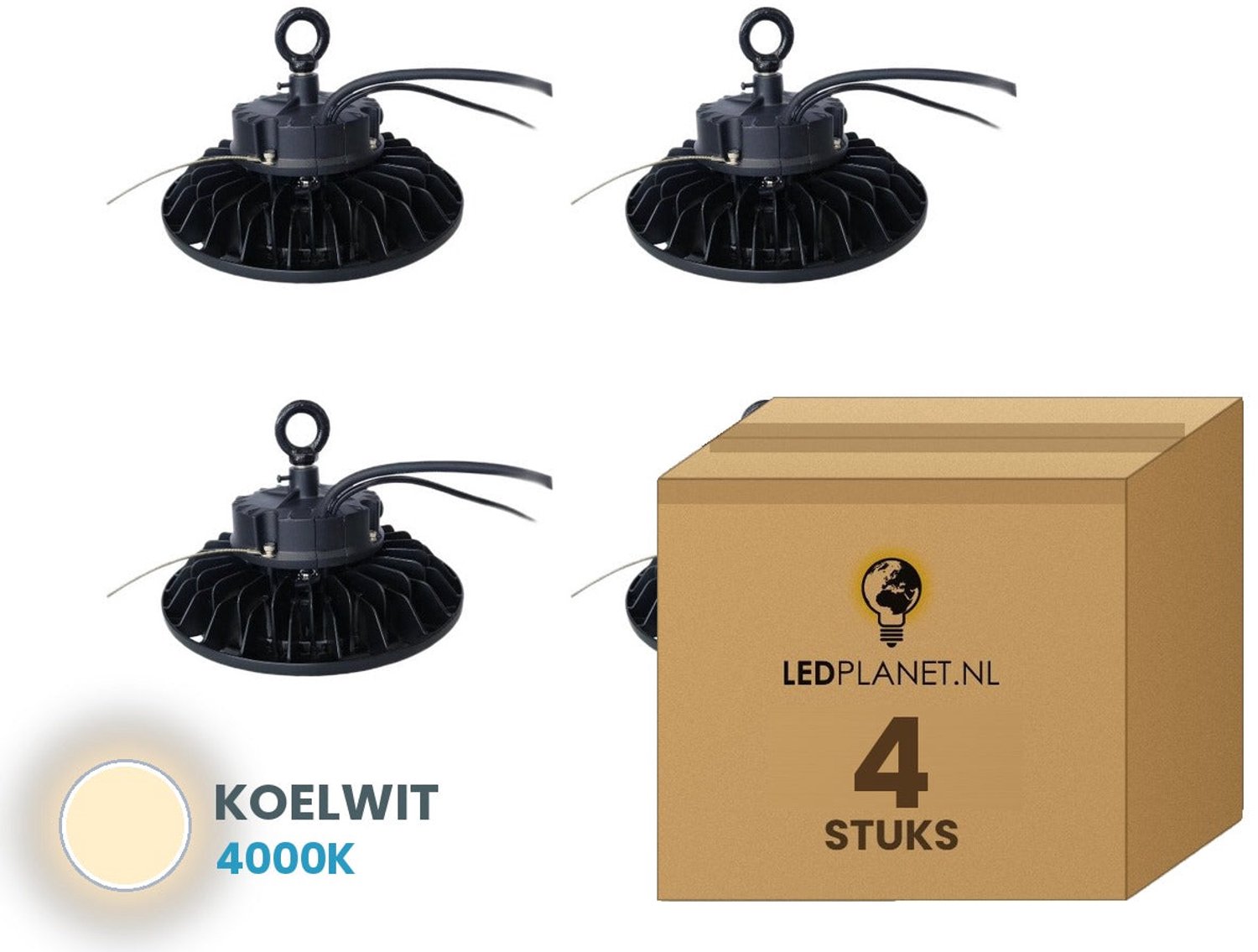 Tsong UFO Lamp - LED High Bay 100W - 15.000 lm - Koelwit 4000K - 4 stuks - DALI Dimbaar - IP65 - Hal, Werkplaats- & Garageverlichting - 5 jaar garantie