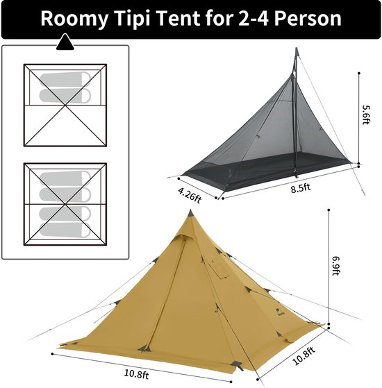 Pyramid Tent voor 2-4 Personen met Verwarmingsoptie — afbeelding 3