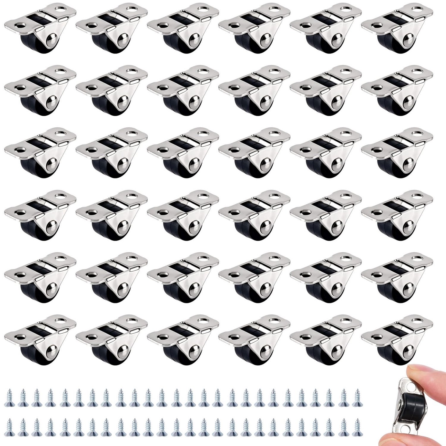 Set van 48 Mini Zwenkwielen voor Meubels met Schroeven