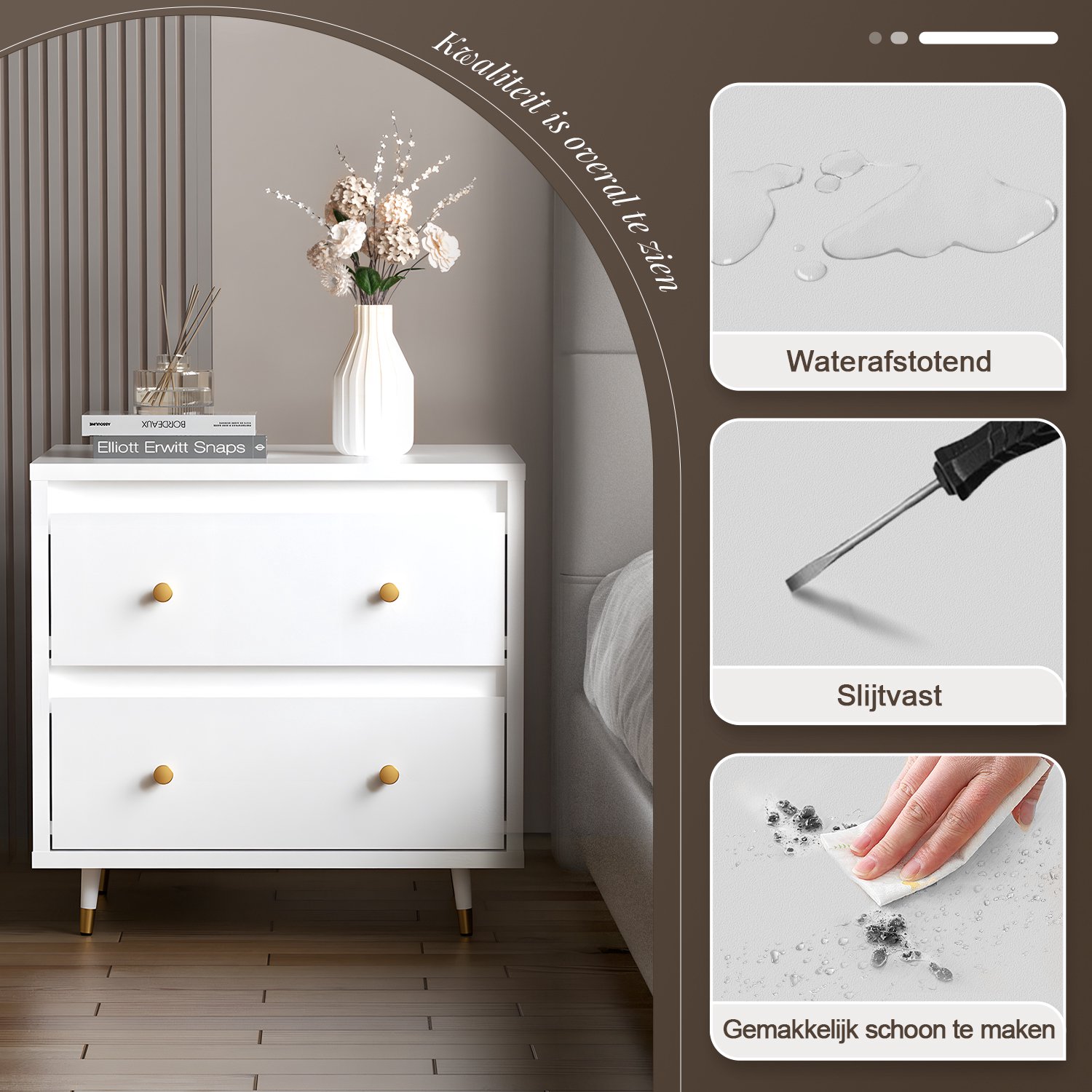 Lexzurn Ladekast 2 lades - wit - massief houten ecoplaat - opbergkast voor de slaapkamer