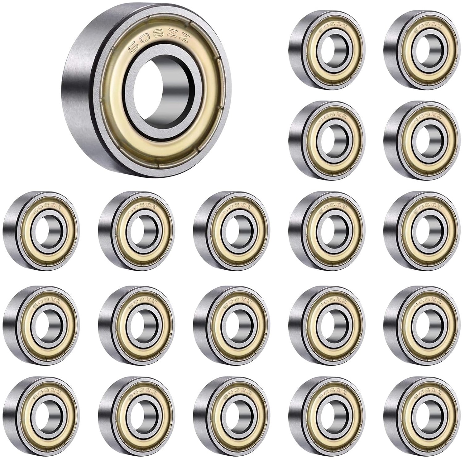 Kogellagers 608 ZZ 8 x 22 x 7 mm metaal geschikt voor skateboard en rolschaatsen 20 stuks ServiceTopper