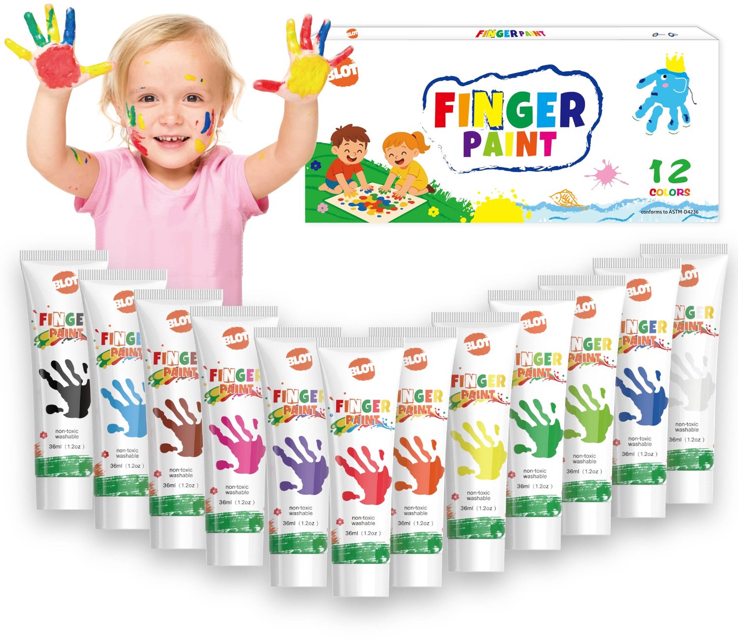 Vingerverf Babyveilig - 12 Kleuren - Wasbaar - Niet-giftig - Kunstbenodigdheden - Geschikt voor Leeftijd 3+ - Kinderverf