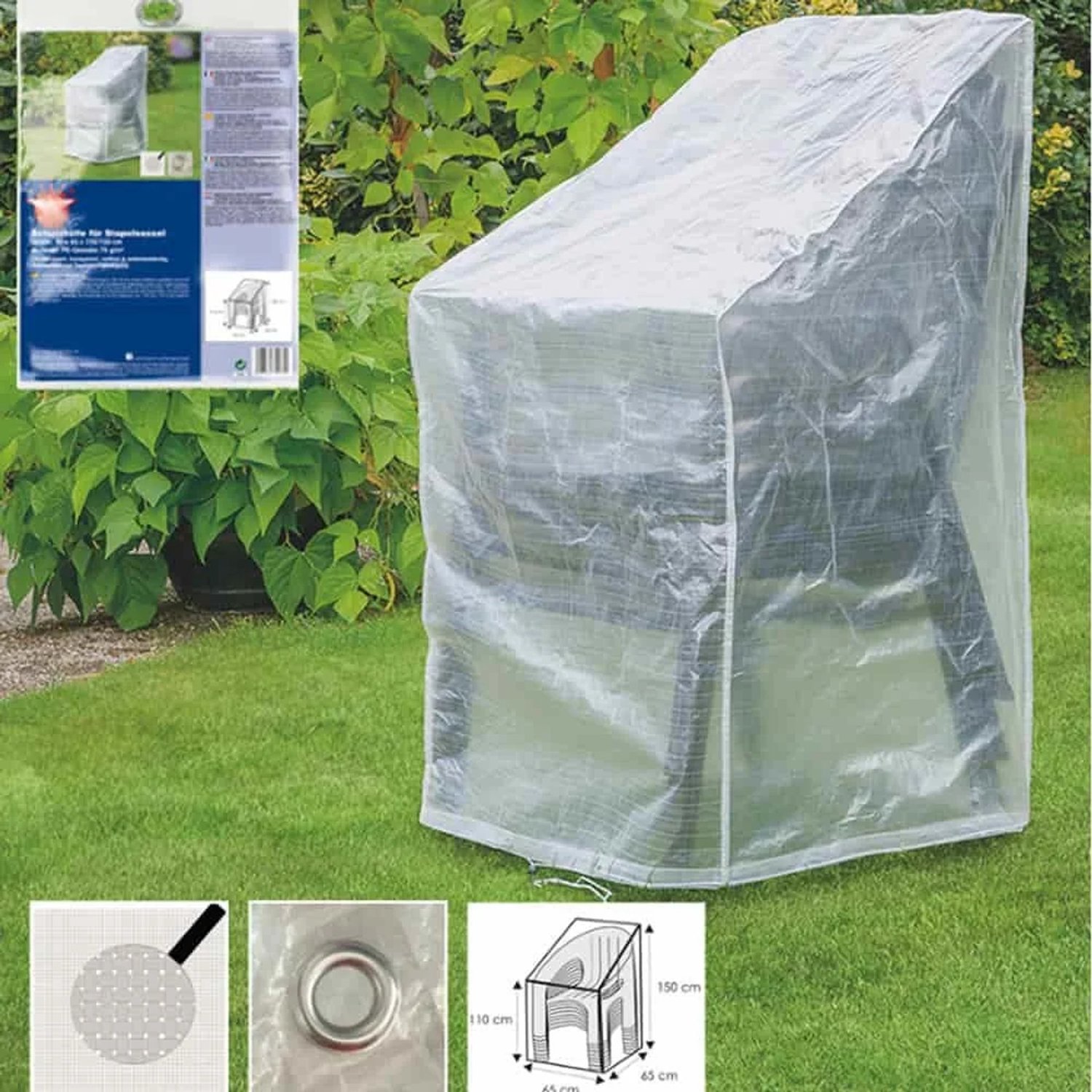 Boni-Shop® Transparante beschermhoes voor stapelstoelen 65 x 65 x 110/150 cm