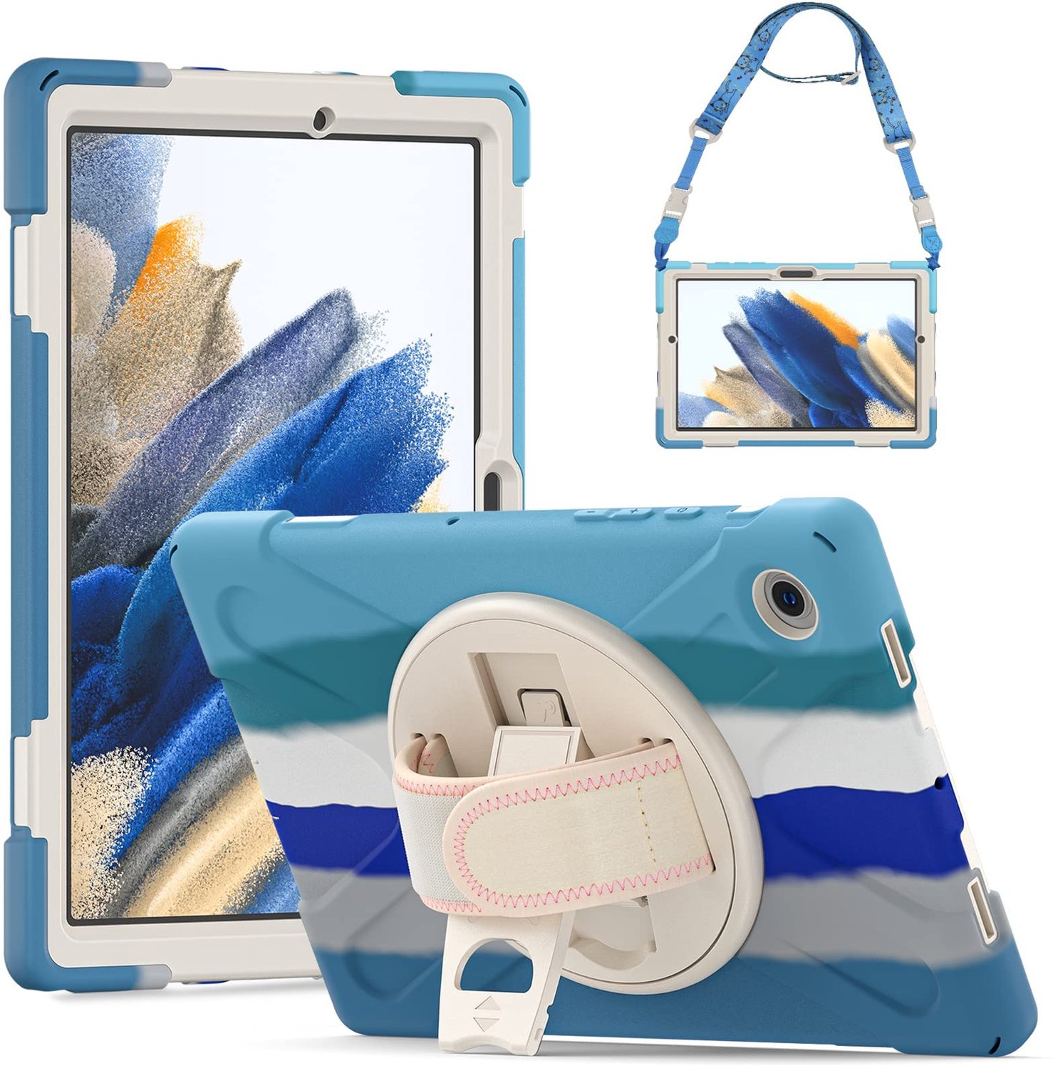 Heavy Duty Case voor Samsung Galaxy Tab A8 10.5 Inch met 360 Graden Handstrap