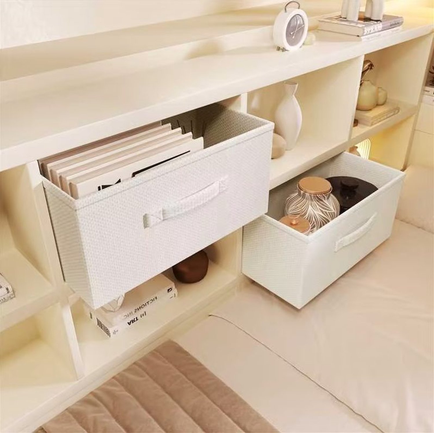 HAUSS SPOLE Bed 140x190 cm - Tweepersoonsbed met Uitschuifbed - Acht Opbergvakken en Laadaansluitingen - Zonder Matras - Hout en Spaanplaat - Wit