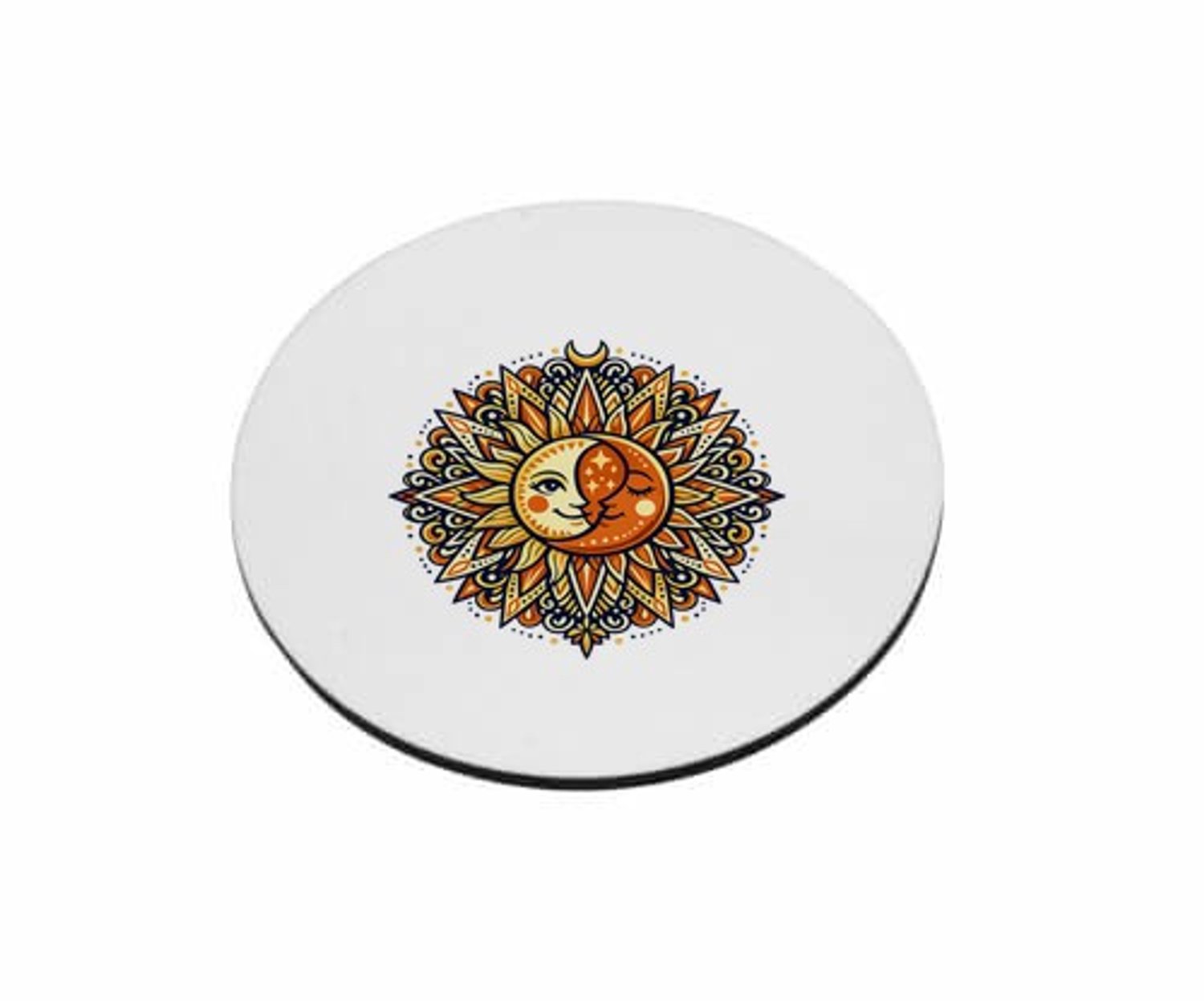 Mr Cadeautjes MDF magnetische fotolijst rond Ø 9,5 - design Zon & maan mandala | cadeau Wit