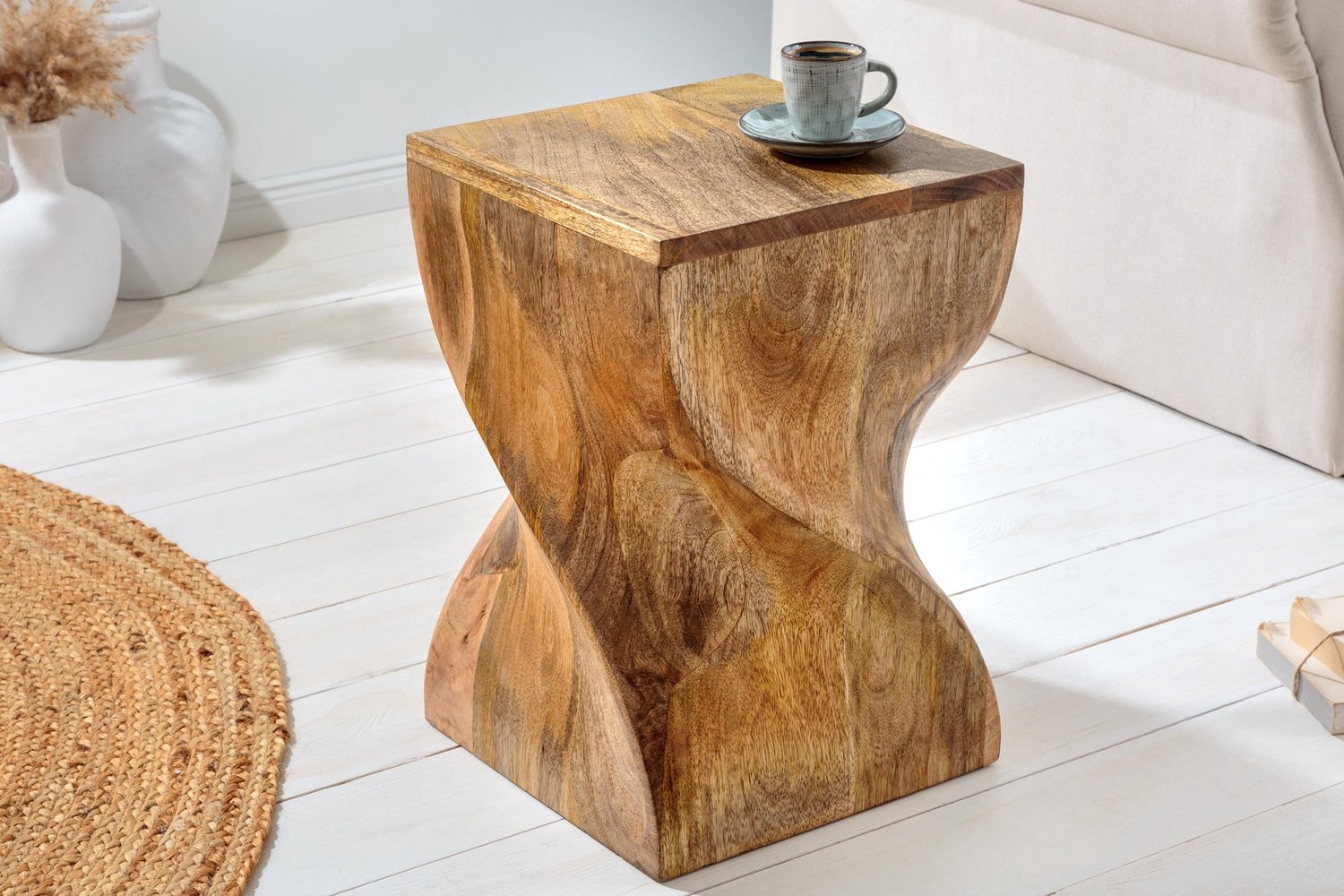 Invicta Interior Massieve kruk TWIST 45cm natuurlijke mangohouten handgemaakte bijzettafel - 43849 Zie omschrijving