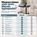 Vergelijkingstabel van de Merah laptoptafel: in hoogte verstelbaar, kantelbaar, verrijdbaar en stabiel.
