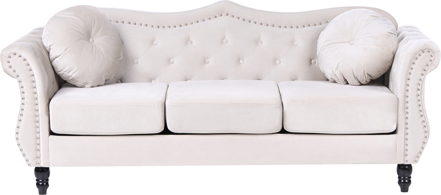 Beliani SKIEN - Driezitsbank - Lichtbeige - Fluweel