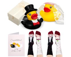 Mr & Mrs Badeenten Trouwen Cadeauset - Inclusief Sokken en Wenskaarten