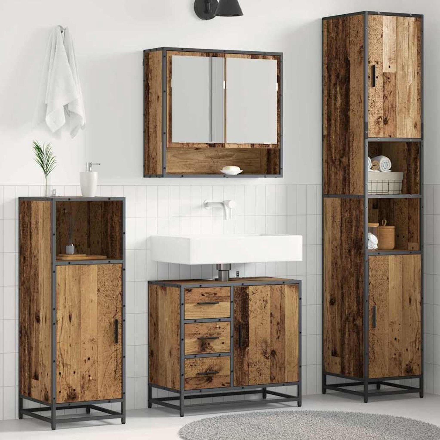 Badkamermeubelset 3 STK. Oud hout 35 x 37,5 x 188,5 cm