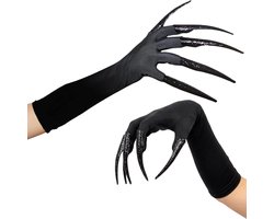 Handschoenen met klauwen, zwarte lange nagelhandschoenen voor dames en heren, griezelige poothandschoenen voor heks, vampier, weerwolf, cosplay, kostuumaccessoires, 1 paar