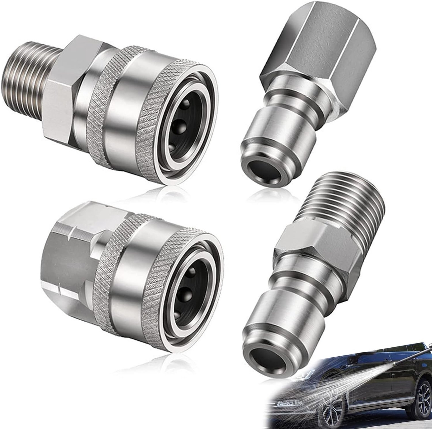 4 Pcs Hogedrukreiniger Koppeling - 1/4 Inch NPT Mannetje naar Vrouwelijke Adapter - RVS - Geschikt voor 5000 psi - Vemera