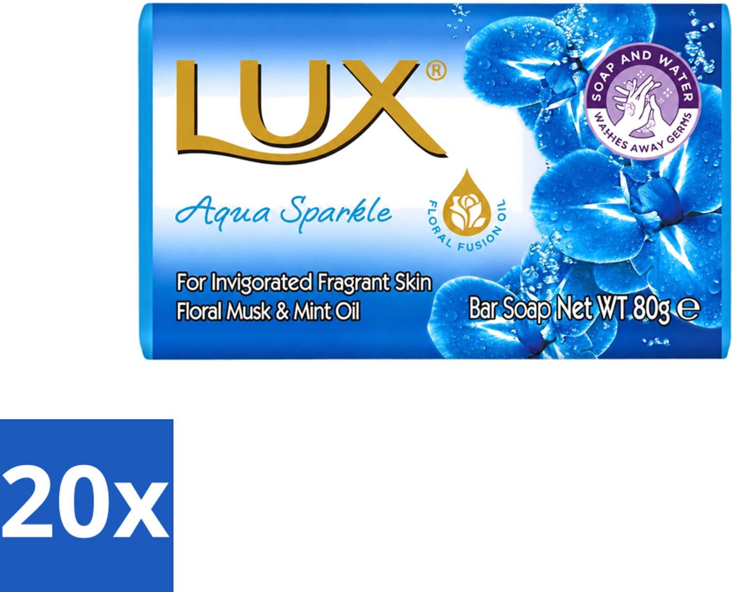 20 x Lux - Zeep - Aqua Sparkle - Hydraterend - Verkwikkende Geur - 80 g - Voordeelverpakking - 20 stuks