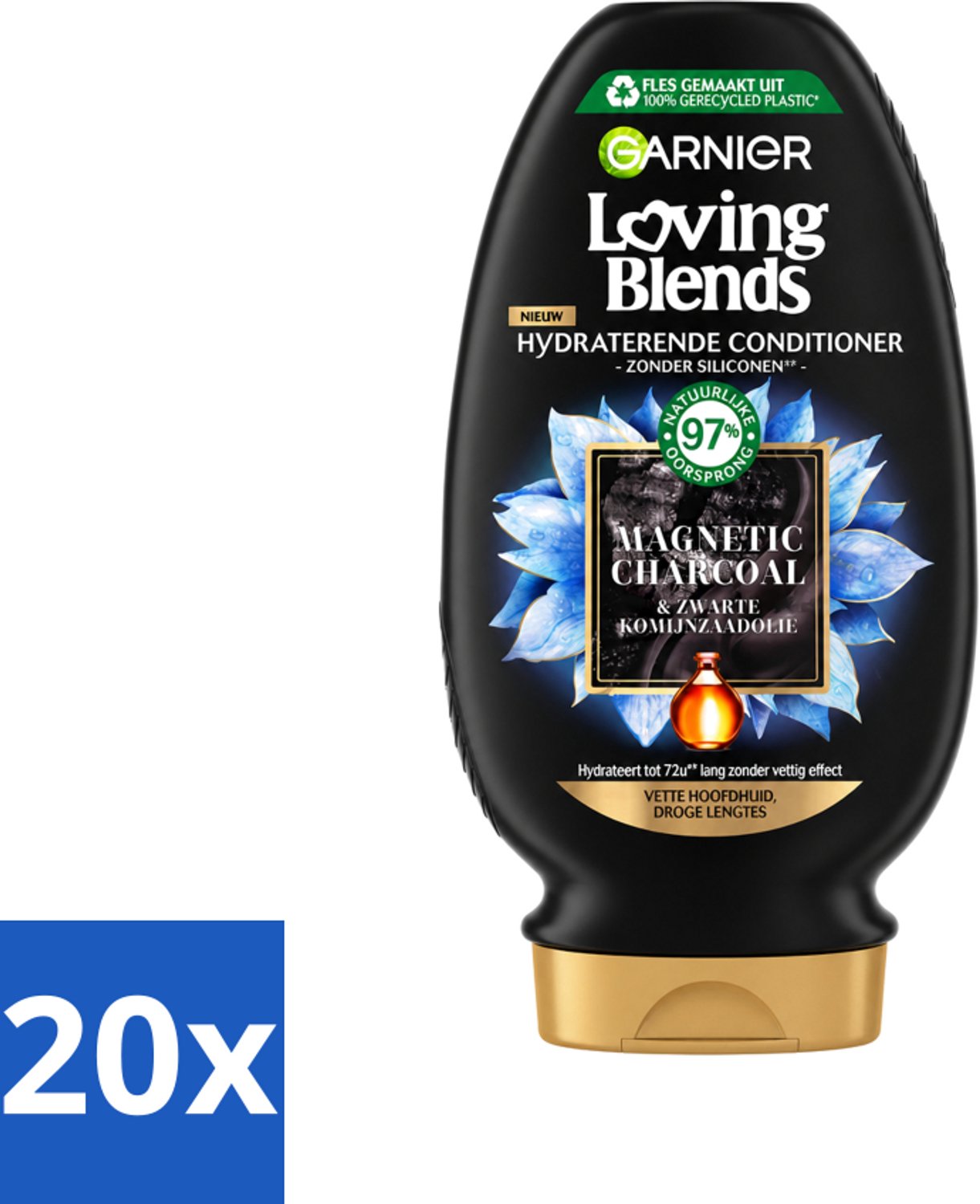 20 x Garnier - Loving Blends - Conditioner - Magnetic Charcoal - Vette Hoofdhuid & Droge Lengtes - 250 ml - Voordeelverpakking - 20 stuks