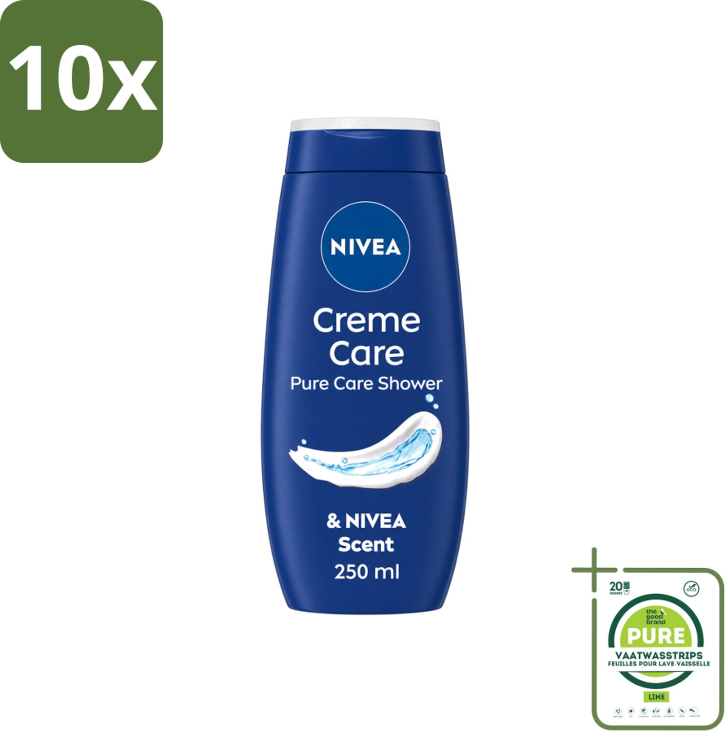 10 x Nivea - Douche Crème - Beschermend - Unieke Nivea Crème Geur - 250 ml - Grootverpakking - Vaatwasstrips - Douchecrème - Huidbescherming - Verzorgende Crème - Hydraterende Crème - NIVEA Geur