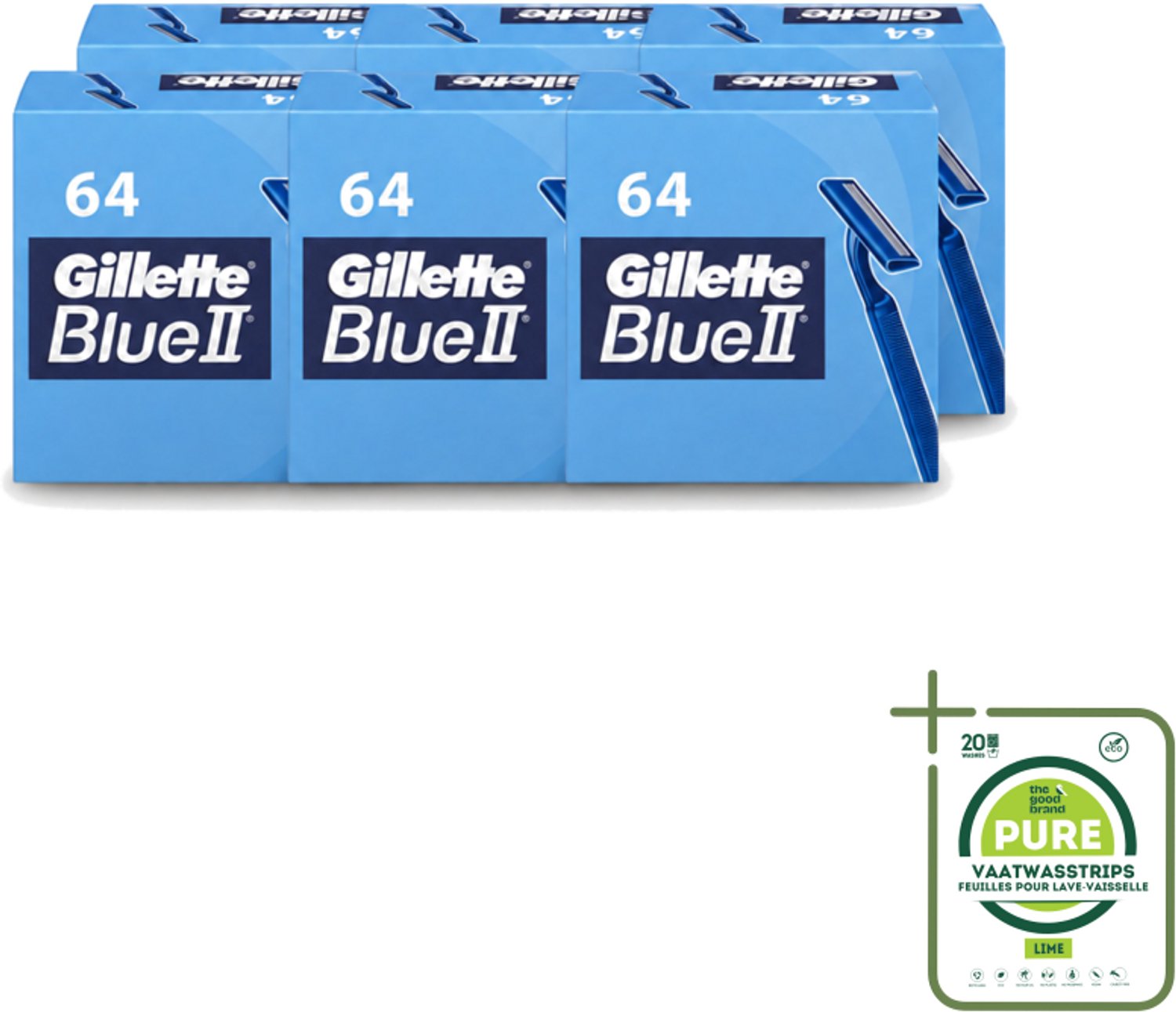 6 x Gillette - Blue 2 - Wegwerpscheermesjes - Duurzaam en comfortabel - 64 Scheermesjes - Grootverpakking - Vaatwasstrips - Scheermesje - Wegwerpscheermesje - Gillette - Scheerbeurt - Scheermesjes