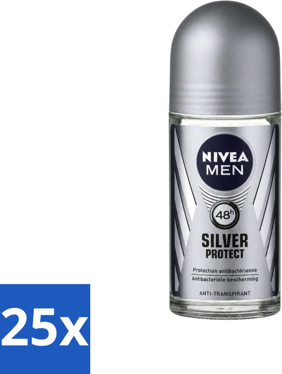 25 x Nivea - Men - Deodorant - Roller - Silver Protect Dynamic Power - 50 ml - Voordeelverpakking - 25 stuks