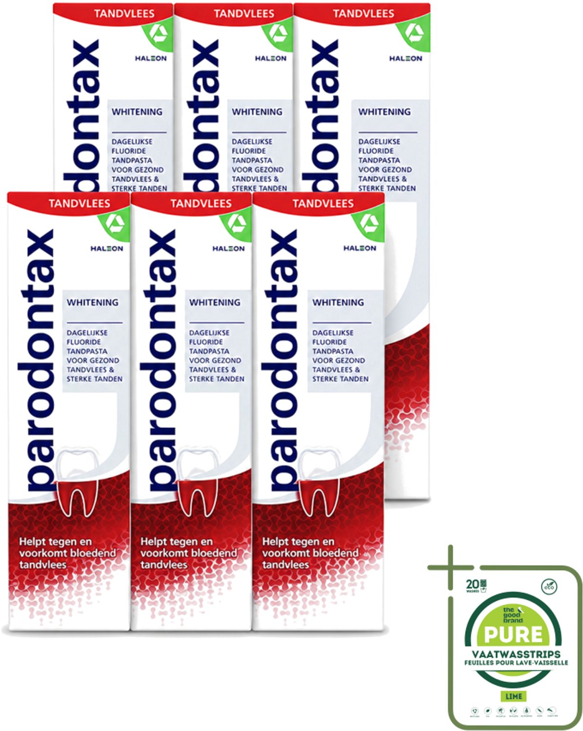 6 x Parodontax - Tandpasta - Whitening - 75ml - Grootverpakking - Vaatwasstrips - Tandpasta - Tanden Witter Maken - Tandplak Verwijderen - Bloedend Tandvlees - Fluoride