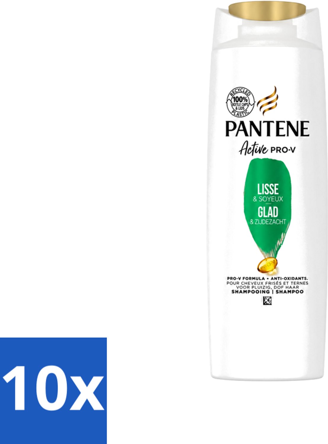 10 x Pantene - Shampoo - Glad & Zijdezacht - Voedt en Versterkt - Voor Pluizig Haar - 225 ml - Voordeelverpakking - 10 stuks