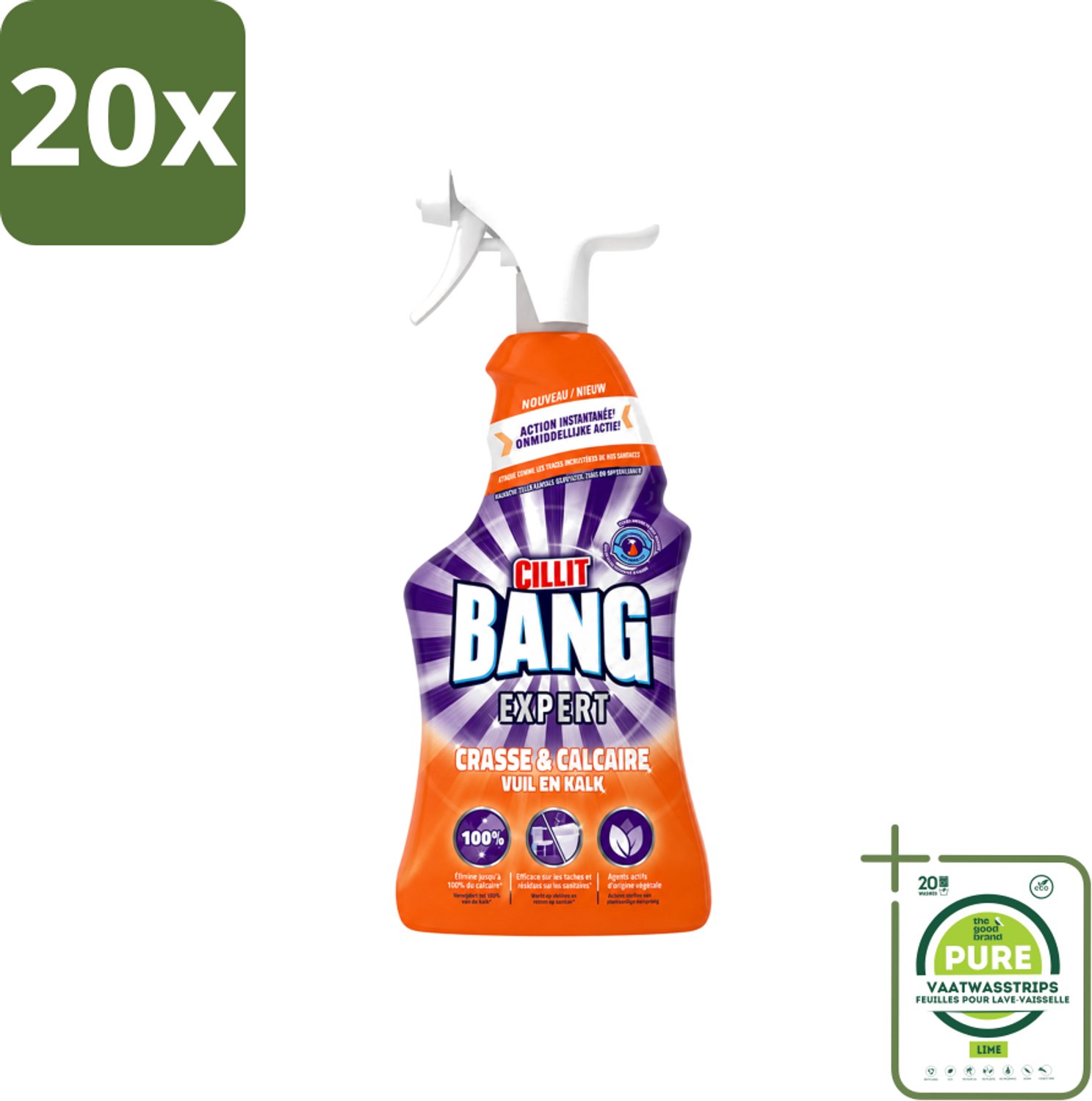 20 x Cillit Bang - Lime & Grime Spray - Verwijdert Vuil en Kalk - 750 ml - Grootverpakking - Vaatwasstrips - Schoonmaken - Reinigen - Kalk Verwijderen - Vet Verwijderen - Vuil Verwijderen